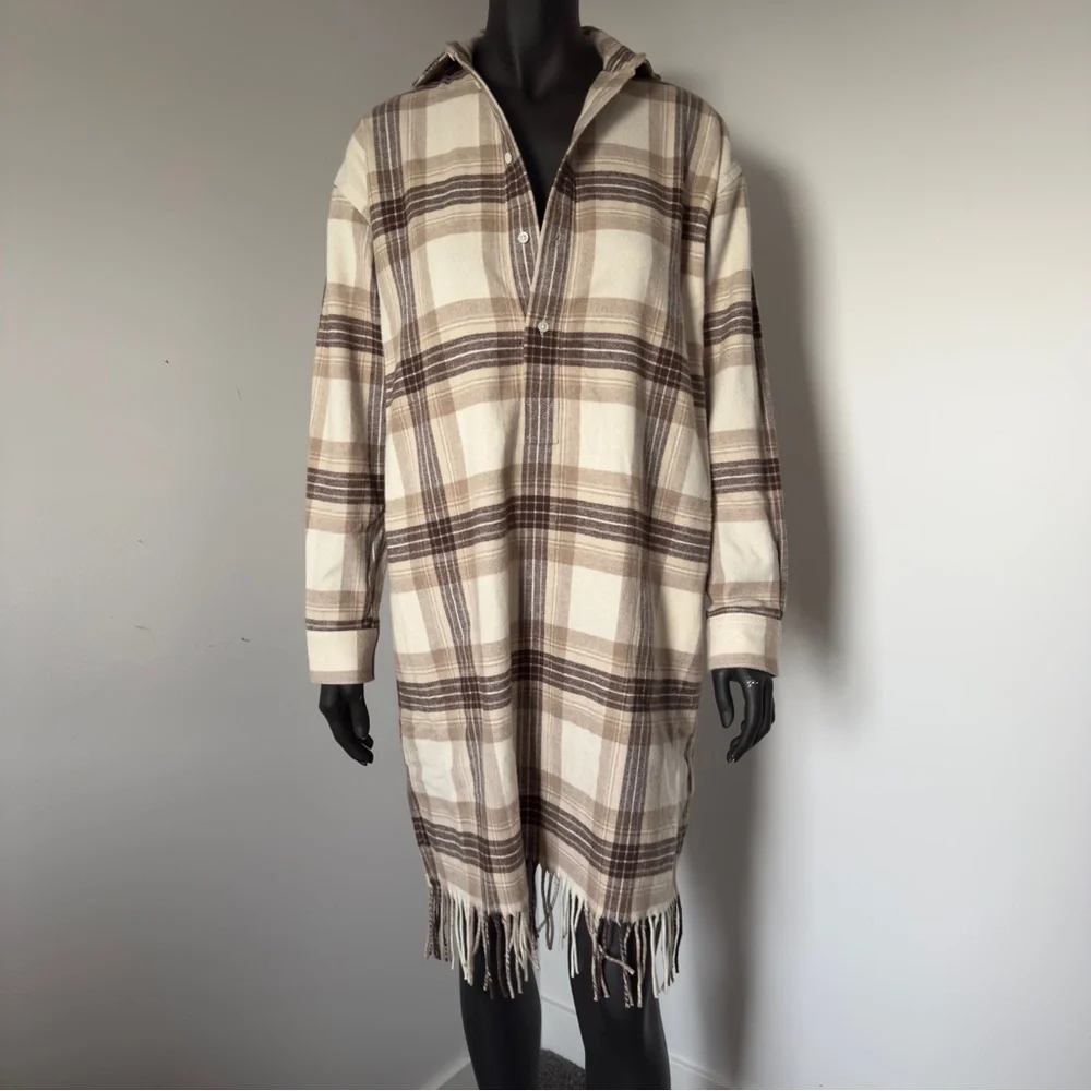 250. NWT Polo Ralph Lauren Plaid Fringe Cotton Tunic Dress Neutral Brown Check 8 - Picture 4 of 9